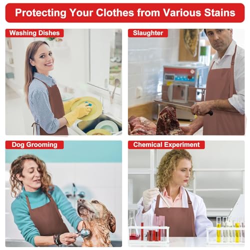SHEOMERN Aprons for Men Kitchen Cooking – Waterproof & Oil Proof 3-Layer Long Pocket-Free Chef Apron for Grilling BBQ Baking – Gift for Men - color: Brown
