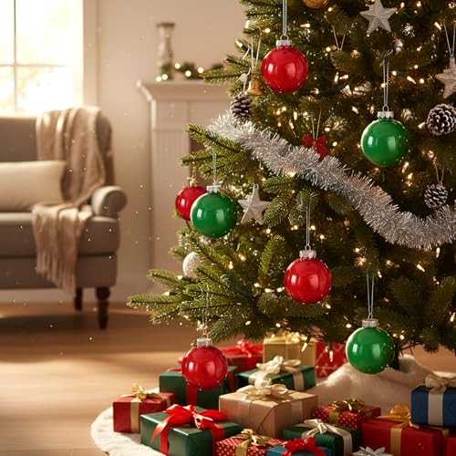 Baderke 12 Pcs Christmas Hanging Clear Plastic Fillable Ornaments with 6 Paint, 12 Glitters, Stick and Mixing Cups DIY Christmas Ornament Balls for Tree Hanging Decorations