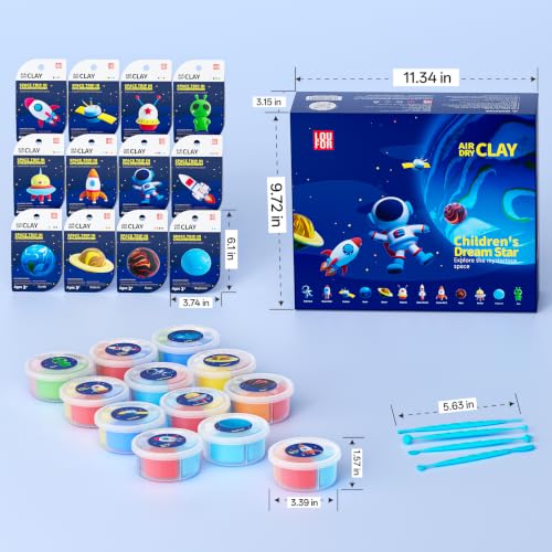 LOUFOR Air Dry Clay Kits - Modeling Clay for Kids, Ultra Light & Soft, Safe & Non-Toxic, 12 Boxes DIY Model Magic Clay with Sculpting Tools & Tutorials, Creatible Art Crafts Toys Gifts Boys Girls - color: #05-Children's Drem Star