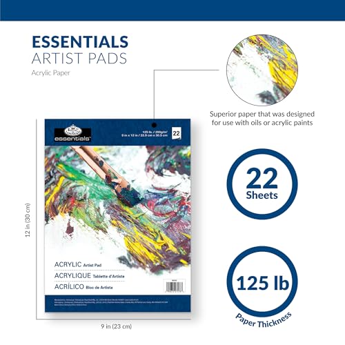 Royal Brush Royal Langnickel 22-Sheet Oil and Acrylic Essentials Artist Paper Pad, 9-Inch by 12-Inch