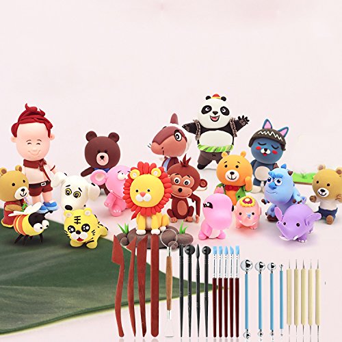 Polymer Clay Tools: 23pc Modeling Clay Sculpting Set - Wooden Dotting Tools, Rubber Tip Pens, Ball Stylus & More for Pottery Sculpture