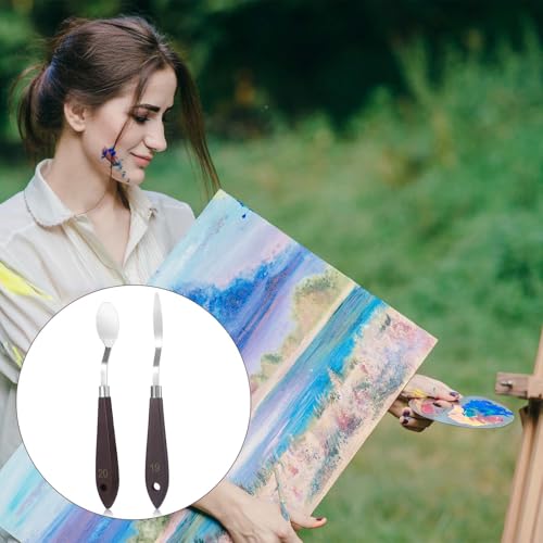 2Pcs Oval Palette Knife Pallet Knife Width Palette Knives Stainless Steel No.20 No.19 Art Paint Spatula with Wood Handle Metal Palette Knife for Oil Acrylic Canvas Mixing Spreading Pastry Decorating
