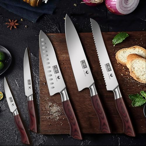 HOSHANHO Kitchen Knife Set with Block 18-Piece, Super Sharp High Carbon Stainless Steel Chef Knife Set, Professional Cutlery Knife Set with Sharpener - size: 18 Pieces Knife Set