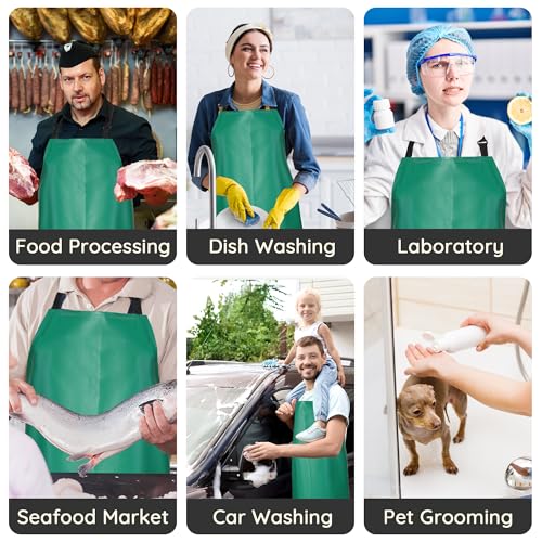 Thicker Rubber Apron, Extra Long Adjustable Apron, Heavy Duty Oil&Chemical Resistant Waterproof Work Aprons - color: Green