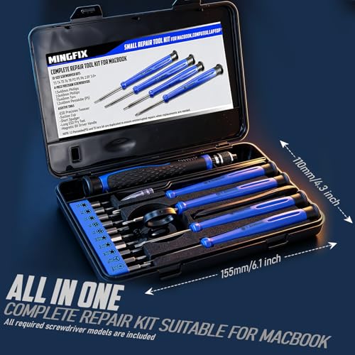 Repair Tool Kit for Apple Macbook,MINGFIX Macbook Pro/Air Screwdriver Set with P2 P5 P6 Pentalobe,T3 T4 T5 T6 T8 Torx,Ph000 Ph00 Ph0 Phillips & Y0 Screwdrivers for Teardown,Opening,Screen Replacement - style: 20 in 1