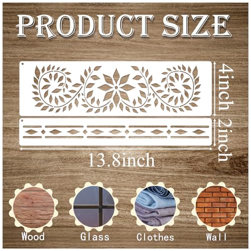 Border Stencils for Painting on Wood, Furniture Stencil for Crafts Reusable Wood Burning Drawing Art Paint Stencils and Patterns for Wall Table Chair Cabinet Canvas Furniture