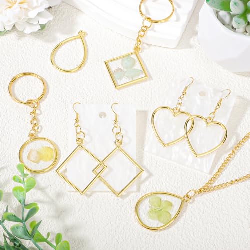 Gartful Open Bezels for Resin Jewelry Making, Hollow Frame Pendants with Jump Rings, Craft Bezels for Necklace, Earrings - style: Smooth Frame - 4 Styles 30PCS