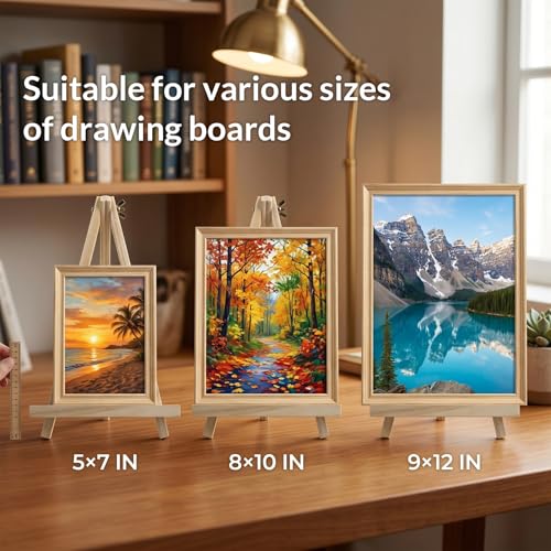 12 Pack 9 Inch Wooden Easel Stand for Painting, Tabletop Art Craft Easels for Canvas, Poster Board, Sign & Frame Display, Small Canvas Stand for Painting, Ideal for Art Party & Adult Artist - FUNLAVIE
