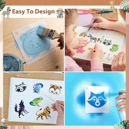 Fainne 100 Pcs Small Stencils for Crafts, 1.5 Inch Reusable Painting Stencils Painting Crafts Templates for Wood, Wall, Home Decor, Canvas, Fabric(Animals) - style: Animals