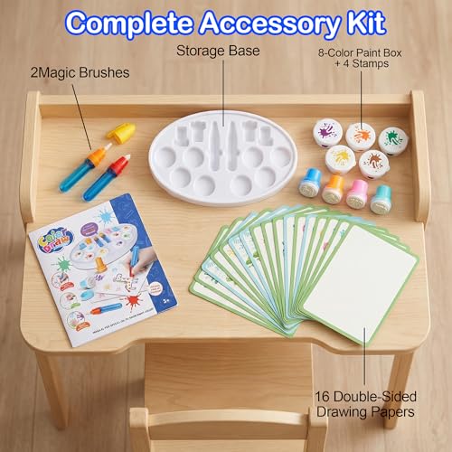 Mess Free Painting Set for Toddlers, Multi-Functional Art Station with Replaceable Brush Heads Magic Pen & Stamps, Sensory Toddler Arts and Crafts Gifts for 3-9 Year Old Girls Boys, Classroom & Group
