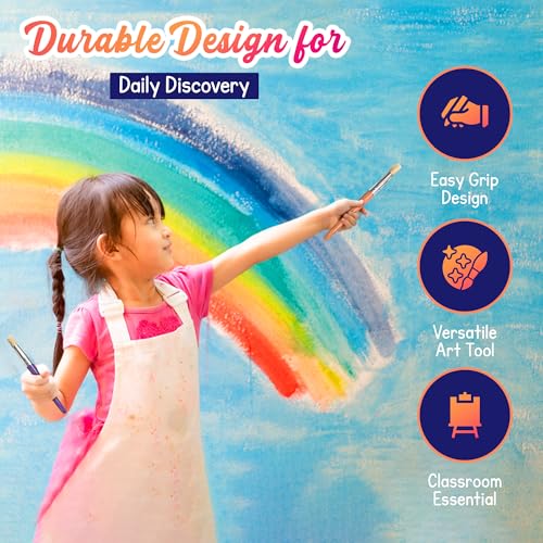 4E's Novelty 12Pcs Kids Paint Brushes, Thick Round & Flat Paint Tools for Kids Arts & Crafts, Preschool Toddler Paint Brush for Acrylic Paint, Teachers Classroom Supplies