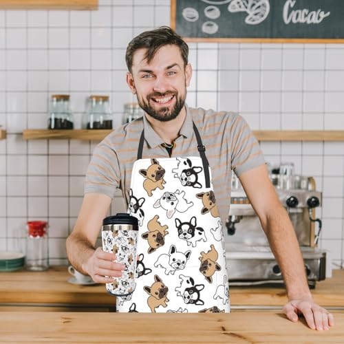 Puppy Dogs Waterproof Adjustable Bib Apron with 2 Pockets, Cooking Gardening Grilling Kitchen Chef Apron for Women - color: French Bulldog