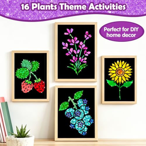 FUNNYB&G Foil Art Craft Kit for Girls 4-10 Years Old: Mess-Free & No-Glue, Create 16 Sparkly Plant Pictures – Perfect Travel Toy & Birthday Gift for Kids (Plant) - style: Plant