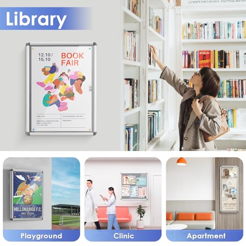 SWANCROWN 24x18 in Enclosed Bulletin Board, Lockable Noticeboard, Grey Felt | 3xA4, Tamperproof, Shatterproof, Wall Mount, Silver Aluminum Frame, Display Case for Notice, Message, Menu, Poster - color: Sliver-g, size: 24x18 in