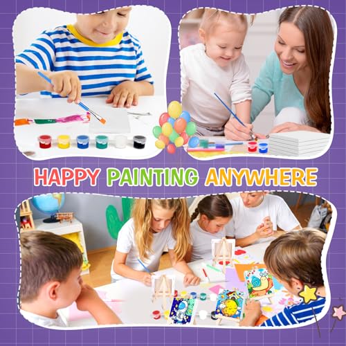 ESRICH 30 Pack Mini Acrylic Paint Kit,Canvas Painting Kit,4in Stretched Canva with 6in Easel,Acrylic Paint Strips,Palettes,Painting Brushes,Canva and Easel Set for Kids Artists Beginner,Gift - size: 30 set 4 x 4 inches