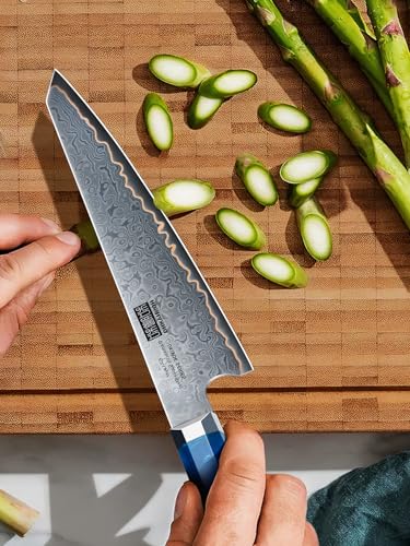 HOSHANHO Damascus 3 Pieces Knife Set, Professional 67-Layer Damascus Steel Kitchen Knife Set, Ultra Sharp Japanese Chef Knives Set with Ergonomic Blue Resin Stabilized Handle & Wood Gift Box - size: 3-Piece Knife Set