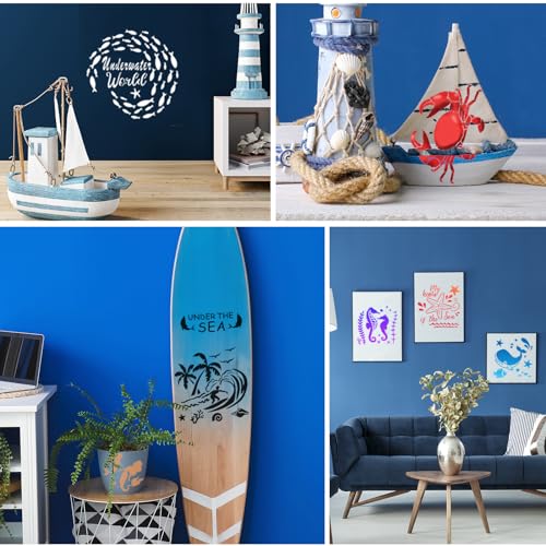 SUNFEEL 25Pack Ocean Stencils for Painting – Painting Templates 6 x 6 in and 6 x 6 in Reusable Painted Painting Stencils, Stencils for Painting On Wood and Canvas, DIY Crafts Andfurniture - style: Ocean