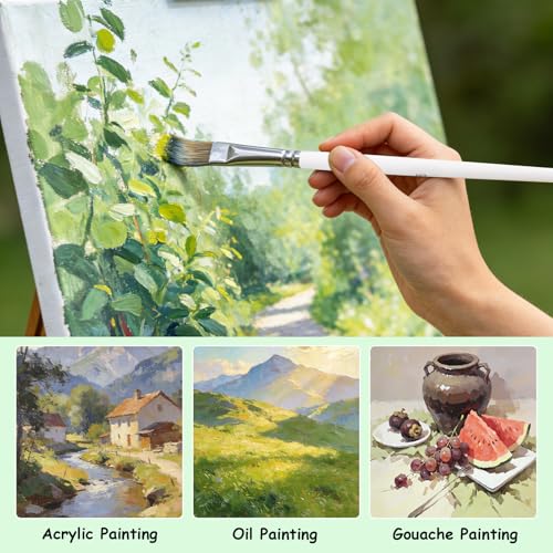Paint Brushes Set of 25 Pcs with Scraper and Flat Brush, Wooden Handle Artist Painting Kit for Acrylic, Oil, Watercolor, Gouache, Include Canvas Cloth Bag (White) - color: White