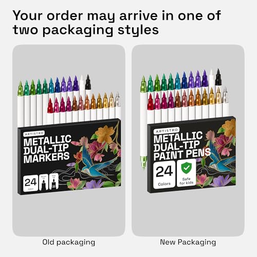 ARTISTRO 24 Metallic Acrylic Paint Markers - Paint Pens for Drawing - For Fabric, Rock, Glass, Wood, Molds - Arts & Crafts Gift for Adults, Teens, Kids, Classroom Must Haves & School Supplies