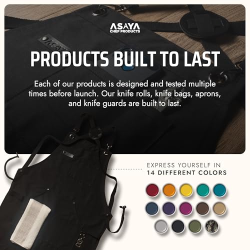 Asaya Chef and BBQ Apron with Bottle Opener and Hand Towel - 10oz Cotton Canvas, Stainless Steel Hardware - Cross Back Straps - color: Black