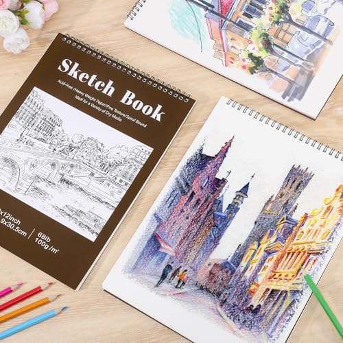 4 Pack Sketch Book, 9 x 12 Inch Sketchbook, 68lb/100gsm Top Spiral Bound Sketch Pad, Acid Free Art Supplies Drawing Painting Sketching Paper for Kids, Beginners, Artists (Tan) - color: Tan, size: 9 × 12Inch(4 Pack)