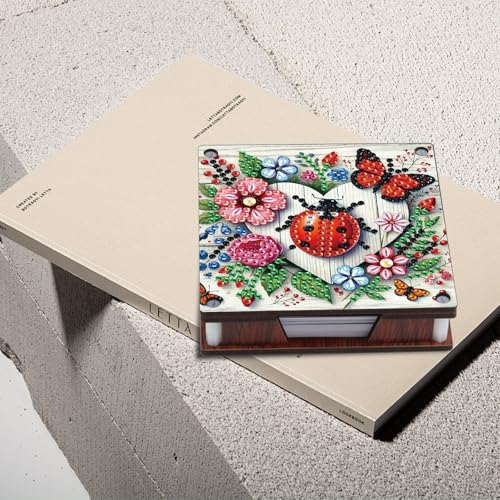 JISHSHAY 2 PCS Diamond Art Note Box Ladybird Diamond Painting Note Pad Holder Animal Gem Painting Gem Art Memo Boxes Mosaic Kits for Adults Embroidery Kit Memo Pad Holder, Contains 120 Sheets of Paper - color: Ladybird