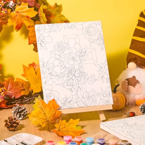 Humyoun 8 Sets 8" x 10" Inspirational Cross Pre Drawn Canvas to Paint for Sip and Paint Party Religious Predrawn Coloring Set Pre Sketched Canvas Boards with Paints and Brushes for Adult - style: Cross
