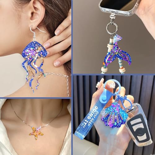 YODOYO Resin Earring Molds 3pcs Ocean Marine Life Jewelry Resin Molds UV Resin Jellyfish Shell Starfish Earrings Keychain Necklaces Pendant Silicone Molds DIY Art Craft Jewelry Making Supplies