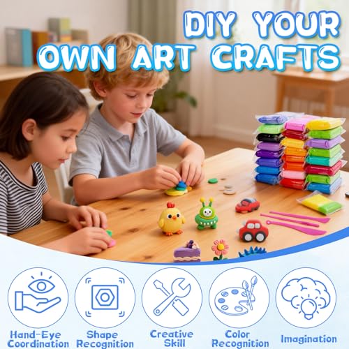 Air Dry Clay-108 Pack 36 Colors Modeling Clay for Kids, Boys and Girls, Air Dry Clay Bulk Kit for Adults with 3 Sculpting Tools and Instructions, Safe, Non-Toxic, DIY Model Magic Clay Gifts Kids Toys - color: 108 Pack