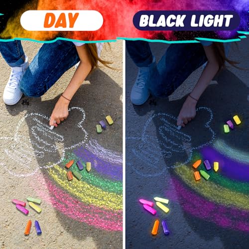 Feifeiya 30 Pcs Glow in the Dark Chalk Under Blacklight, 6 Neon Colors Washable Dustless UV Sidewalk Chalk for Black Light Party Playground Chalkboard Birthday Gift and Outdoor Drawing (Crayon) - style: Crayon