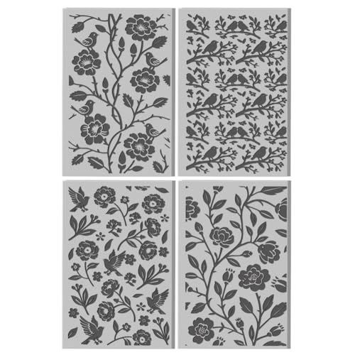 CHGCRAFT 4 Pcs Flowers Birds Pattern Polymer Clay Texture Sheet Vintage Branches Patterns Rubber Clay Texture Mat for Polymer Clay Making Earrings Jewelry DIY Crafts 4 × 2.5 Inch