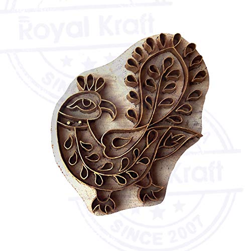 Jaipuri Wood Block Brass Peacock Shapes Clay Printing Stamp - size: BSCtag021