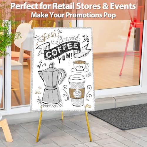 WRINGKIT Gold Easel Stand for Sign, Heavy Duty Metal Adjustable Display Stand with 4 Tier, 42.5'' Height Large Floor Standing Easel for Painting, Poster, Mirror, Art, Welcome Wedding Signs