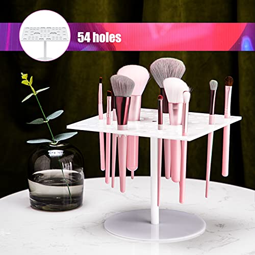 Jetec 54 Holes Acrylic Brush Holder Makeup Brush Drying Rack Collapsible Holder Stand for Acrylic Nail Lover(White) - color: White