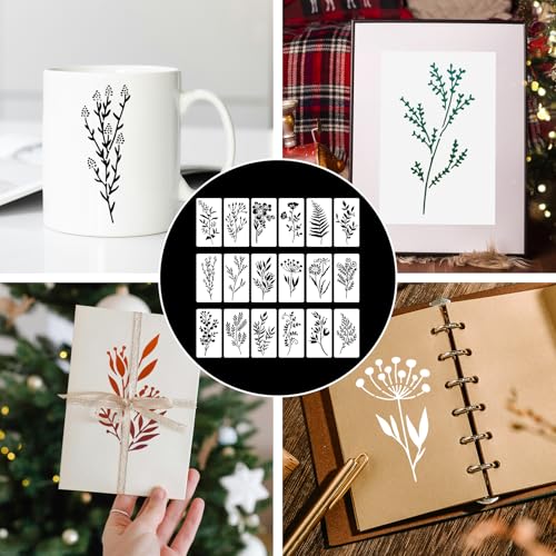 18 Sheet Flower Stencils for Painting, 5.9x2.95in Floral Stencils Reusable Leaf Vine Stencils Waterproof Wildflower Art Drawing Templates for DIY Crafts Wood Walls Canvas Home Decor