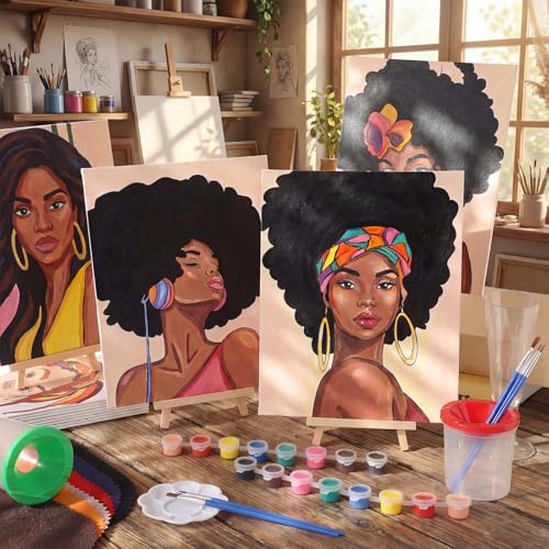 Sherr 285 Pcs 30 Sets Sip and Paint Kit for Adults, Pre Drawn Canvas Kit for Painting Acrylic Painting Favor Bulk for DIY Birthday Gifts Adult Date Night Party Suppliers(Charming Lady) - style: Charming Lady