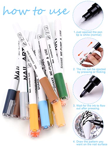 12 Color 3D Nail Art Pens Set, Kalolary Nail Point Graffiti Dotting Pen Drawing Painting Liner Brush for DIY Nail Art Beauty Adorn Manicure Tools - color: B