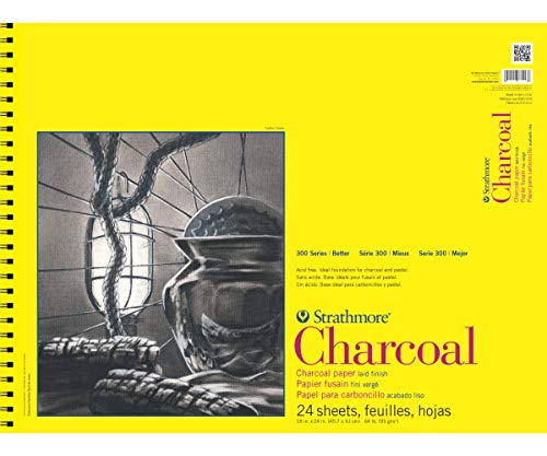 Strathmore 300 Series Wire Bound Charcoal Pad, 64 lb. Laid Surface, 18 X 24 inches, White, 24 Sheets (330-18) - size: 18x24, style: Wire Binding