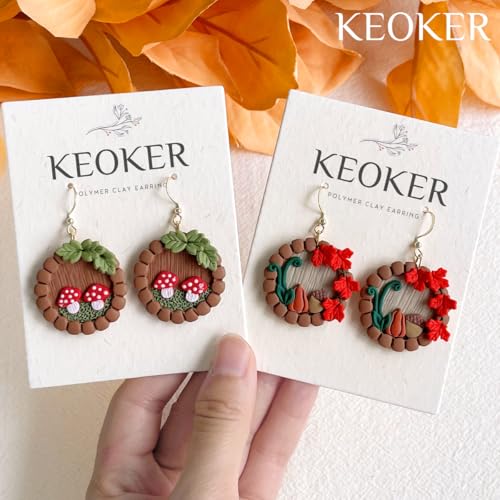 KEOKER Fall and Halloween Polymer Clay Cutters - 11 Shapes for Jewelry and Earrings, Mini Bookshelf Cutter