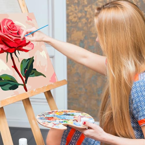 Offito Framed Paint by Numbers Kit for Adults Beginners & Kids Ages 8-12, Rose Flower Acrylic Easy Paint by Number with Frame, Number Painting Kits on Canvas Framed (12 * 12 Inch, Without Easel) - color: BOP1PF12, size: 12 x 12 Inch