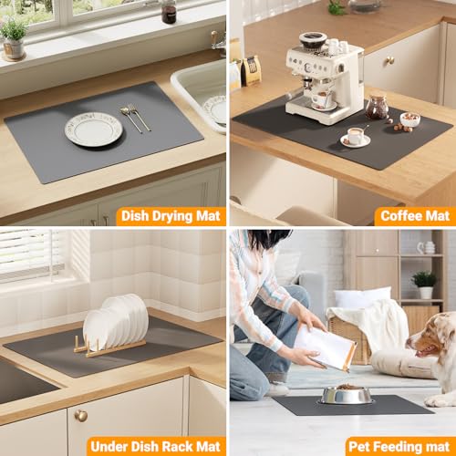 2-Pack Extra Thick Silicone Counter Mats - 24”x16” Large Heat Resistant Kitchen Countertop Protector, Non-Slip Hot Pad Trivet for Air Fryer, Hot Pots & Pans, Coffee Maker(Grey) - color: Gray