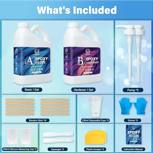 Epoxy Resin Kit Crystal Clear Epoxy Resin, Self Leveling Bubble Free No Yellowing Suitable for Casting, DIY, Woods, Jewelry Making, Keychains, Easy to Mix 1:1 (2 Gallon) - size: 2 GALLON