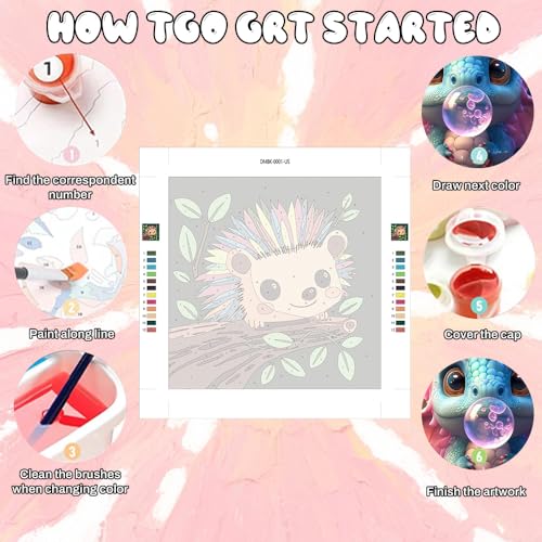 WEMEON Hedgehog Paint by Numbers Kit for Kids with Frame and Easel, Easy Paint by Numbers Kits for Kids Ages 4-6, Small Painting by Number for Birthday Gift, Painting Party(10X10inch) - color: DMBK-0001-US(10X10inch)