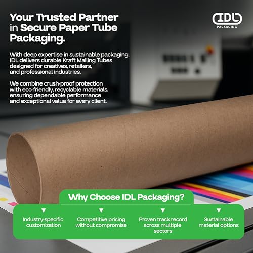 IDL Packaging 4” x 36” Cardboard Mailing Tube, Made in the USA - Reinforced Shipping Cylinder for Posters, Blueprints, Documents & Artwork, with Plastic End Caps - size: 4" x 36"