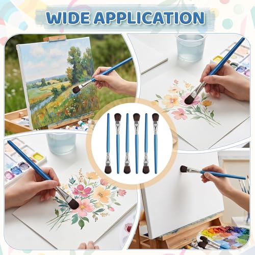 6 PCS Mop Brush for Acrylic Painting, 1 Inch Oval Watercolor Mop Brush | Mop Paint Brush, Blending Paint Brush with Wooden Handle for Acrylic Painting, Watercolor, Gouache, Face Body(Blue)