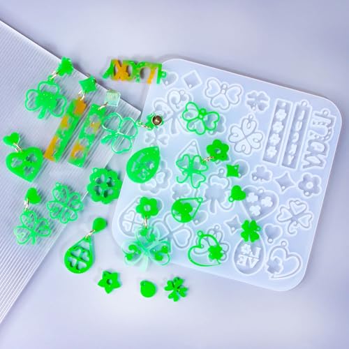 3 Pack Shamrock Silicone Resin Earring Molds, Lucky Straw Shape Earring UV Molds Epoxy Resin Casting Mold with 200Pcs Earring Hook for St Patrick's Day Keychain Jewelry Pendant DIY Supplies - color: 3 Pack Shamrock