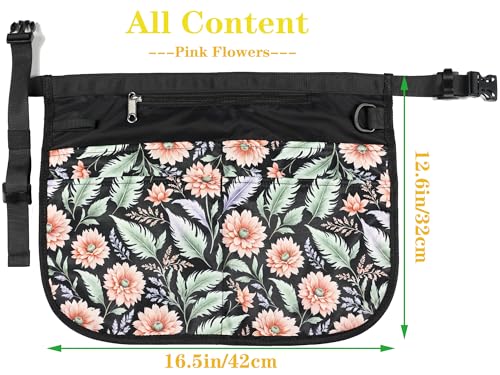 Waterproof Server Apron for Women with 5 Pockets,Quickly Put on and Take off Waitress Aprons,Work Apron for Bartender Barista - color: Pink Flowers