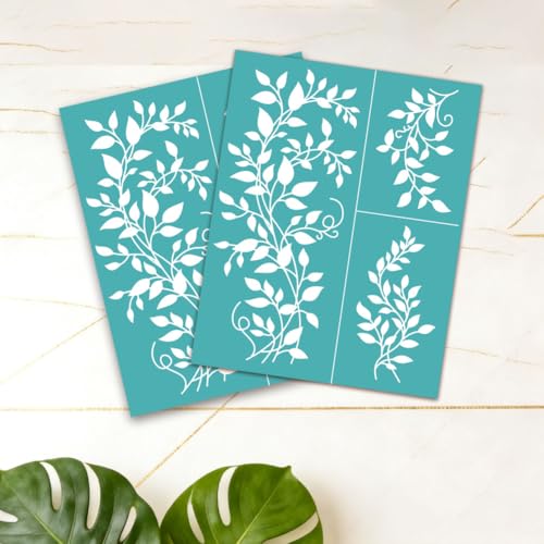 2 Sheets Leaf Vine Branch Silkscreen Stencil, Tropical Plant Leaves Self-Adhesive Silk Screen Printing Stencils Reusable Mesh Stencil for Painting on Wood, T-Shirt, Home Craft - color: Leaf Vine