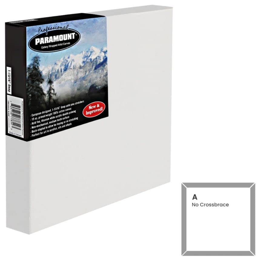 Paramount Professional Gallery Wrapped Canvases for Painting, 12x12 in Heavy-Duty Stretched Canvas, Unbleached 100% Cotton, 1-13/16 Deep, Acid-Free, Triple-Primed, Medium-Tooth Surface - size: 12x12 in