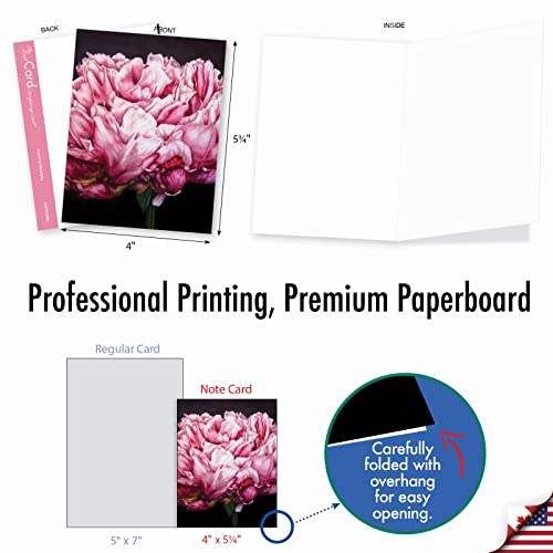 The Best Card Company - 10 Boxed Note Cards with Flowers - Blank Assorted Floral Notecards Bulk (4 x 5.12 Inch) - Precious Peonies AM6279OCB-B1x10 - style: Precious Peonies
